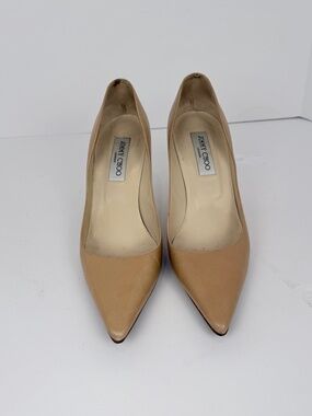 Nude Leather Jimmy Choo Pointed Toe Heels , Like New 38 1/2